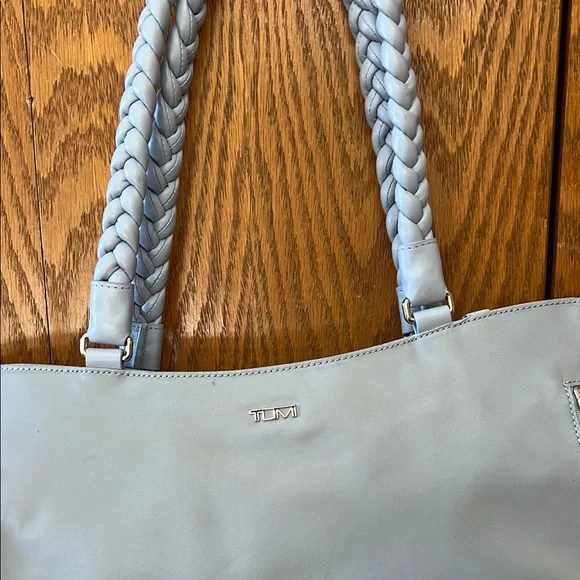 Tumi Blue Tote Bag with Braided Handles - Picture 2 of 5